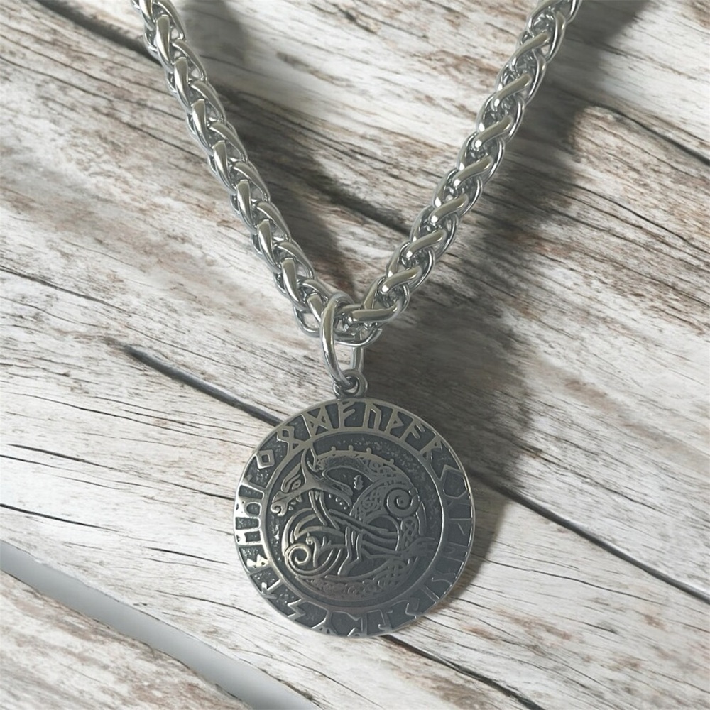 Men's  316L Stainless Steel Viking Celtic Ouroboros Dragon Pendant Necklace